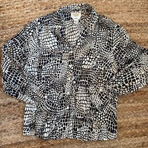 Vintage Talbots Size 8 Tan & Black Animal Print Silk Button Down Blouse